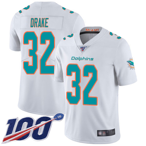 Nike Miami Dolphins #32 Kenyan Drake White Men Stitched NFL 100th Season Vapor Limited Jersey